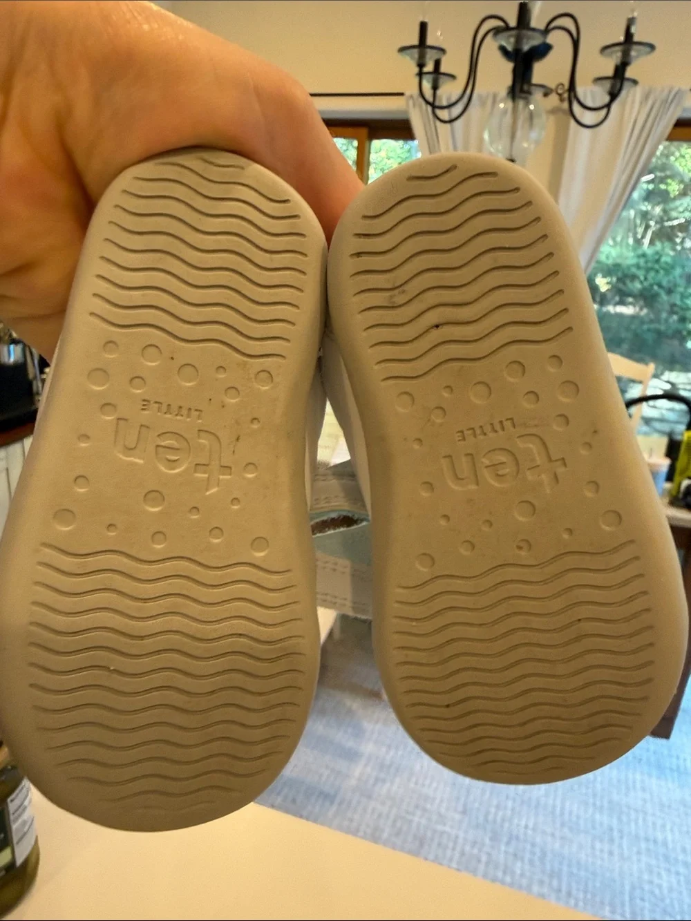 Ten Little White Baby Walker Shoes with Teal Accent - Easy Velcro Closure